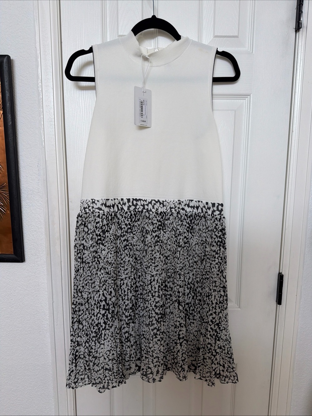 Ted Baker London White Sleeveless Dress with Black Printed Skirt